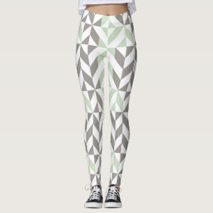 Leggings ZigZag geométrico verde sabio y plateado