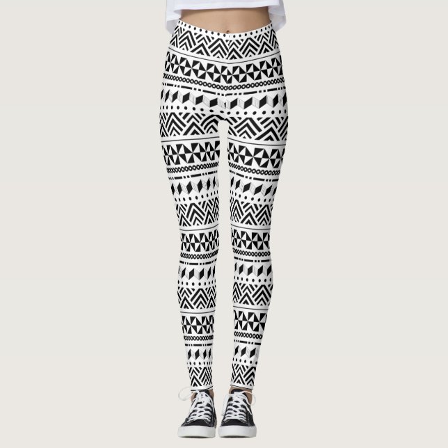 Leggings Zigzag negro y blanco tribal o chios Zysta (Anverso)