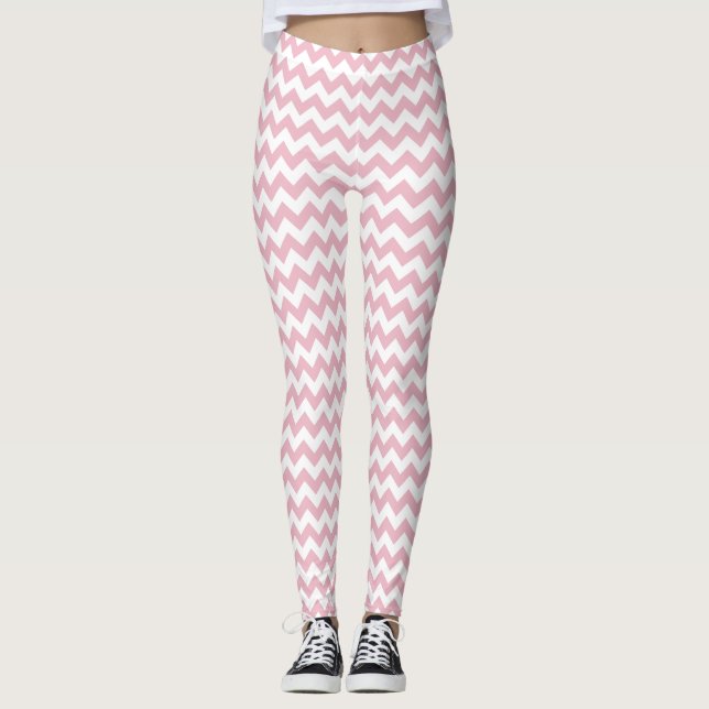 Leggings Zigzag rosa, Chevron rosado, patrón geométrico (Anverso)