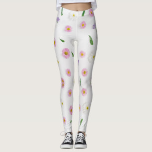 Leggings Zinnia y flor tropical sobre fondo blanco