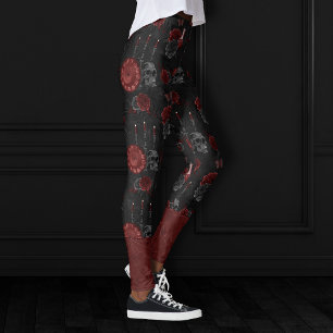 Leggings Zodiac Magic Crimson Rosa Henna Red Gothic Skull