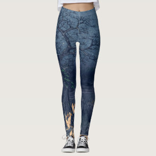 Leggings Zorros en el santuario nocturno vintage arte ukiyo