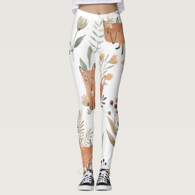 Leggings zorros en praderas: sin foco acuarela (Anverso)