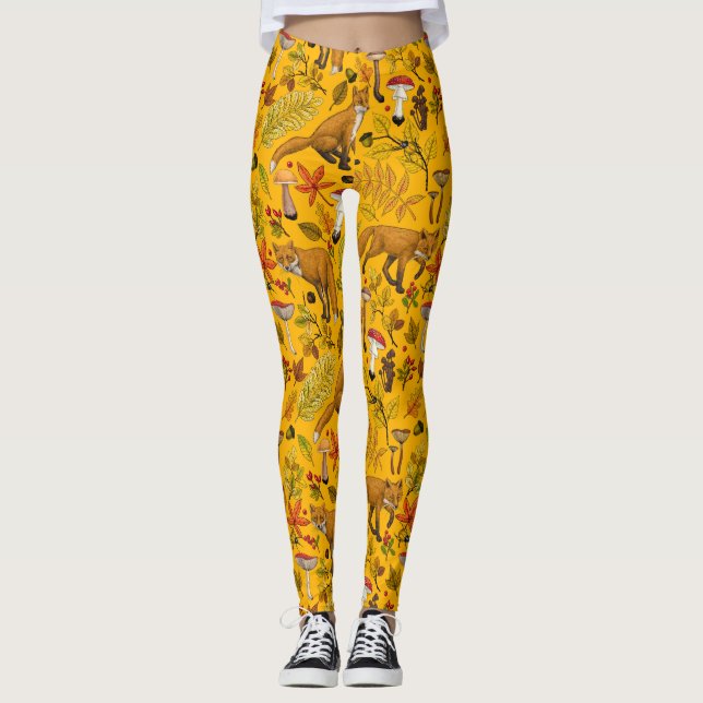 Leggings zorros otoñales sobre el naranja (Anverso)