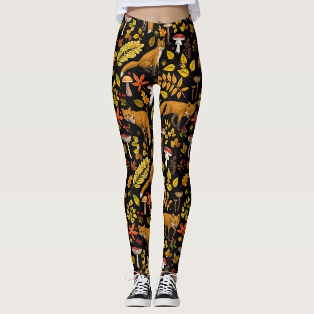 Leggings zorros otoñales sobre negro (Anverso)