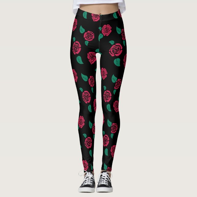 Leggins con patrón estampado de rosas rojas (Anverso)