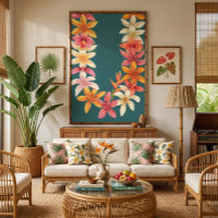 Lei hawaiano pintado sobre arte azul turquesa