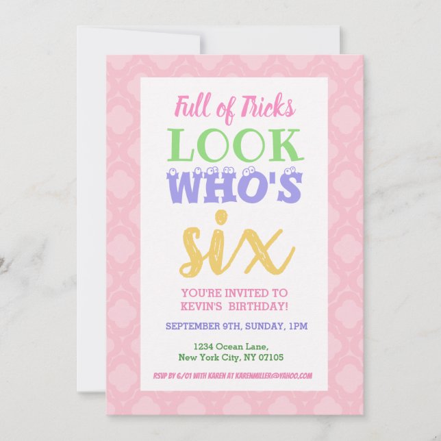 Lemas de invitación por sexto cumpleaños (Anverso)