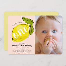 Lemon Baby Pink Photo Invitación al primer cumplea