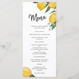 Lemon Baby Shower Menu Card
