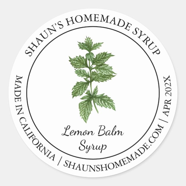 Lemon Balm Syrup Etiqueta moderna (Anverso)