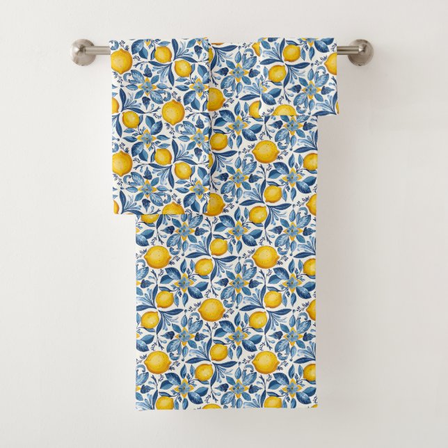 Lemon Botanical Blue and Yellow Summer Print (In situ)