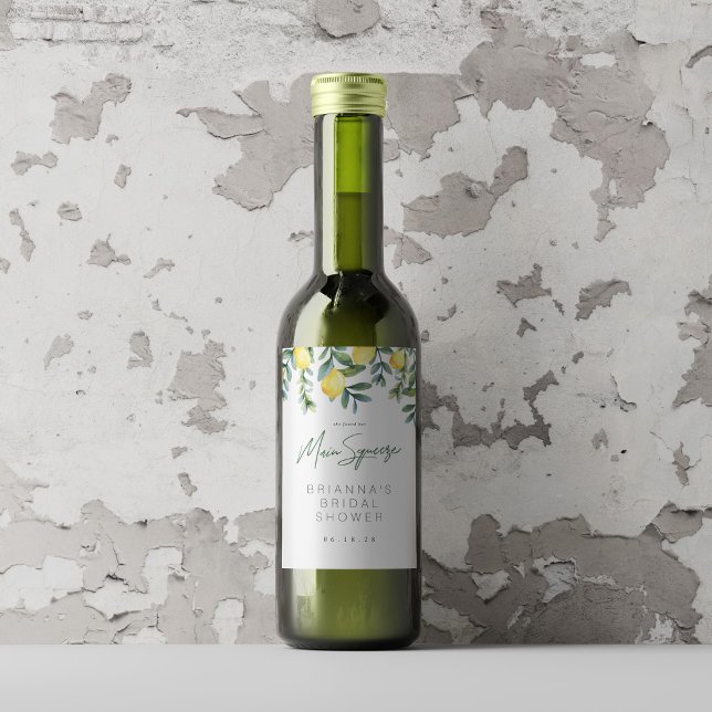 Lemon Bridal Ducha Etiqueta del vino, Emblema prin (Lemon Botanical Main Squeeze wine bottle sticker mockup)