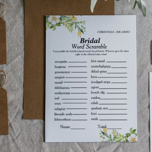 Lemon Bridal palabra scramble novia ducha tarjeta 