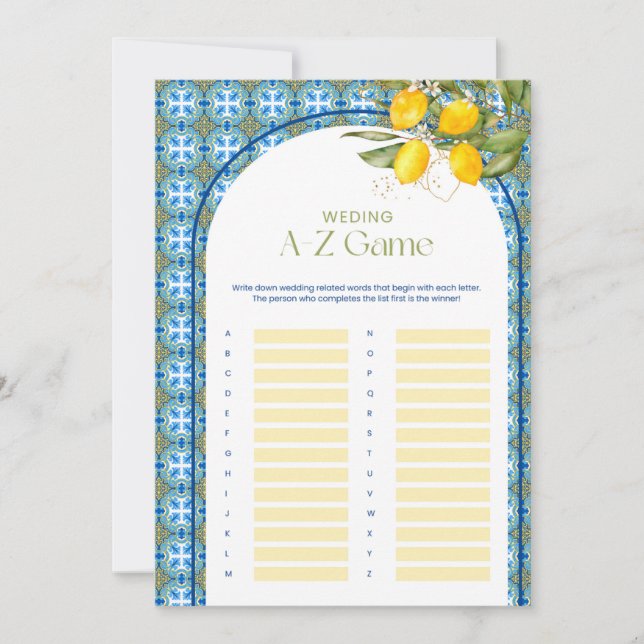 Lemon Bridal Shower Boda Tarjeta de juego A-Z (Anverso)
