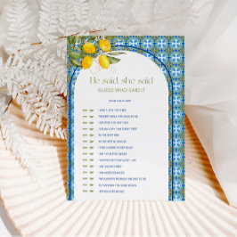 Lemon Bridal Shower Dijo Que Dijo Tarjeta De Juego