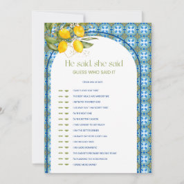 Lemon Bridal Shower Dijo Que Dijo Tarjeta De Juego