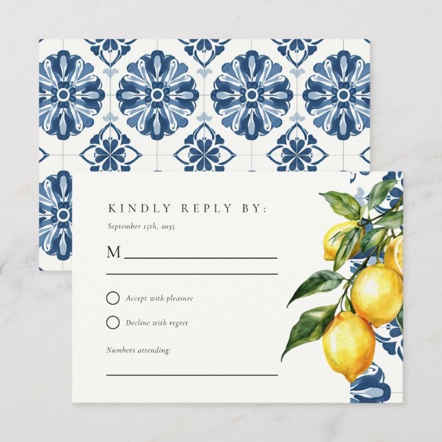 Lemon Citrus Positano Boda Italiana RSVP (Anverso / Reverso)