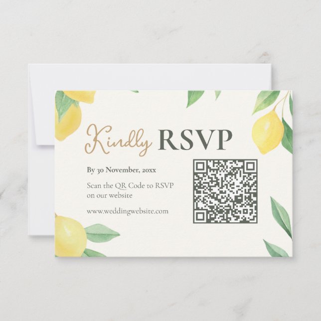 Lemon Citrus QR Code Wedding RSVP Card (Anverso)