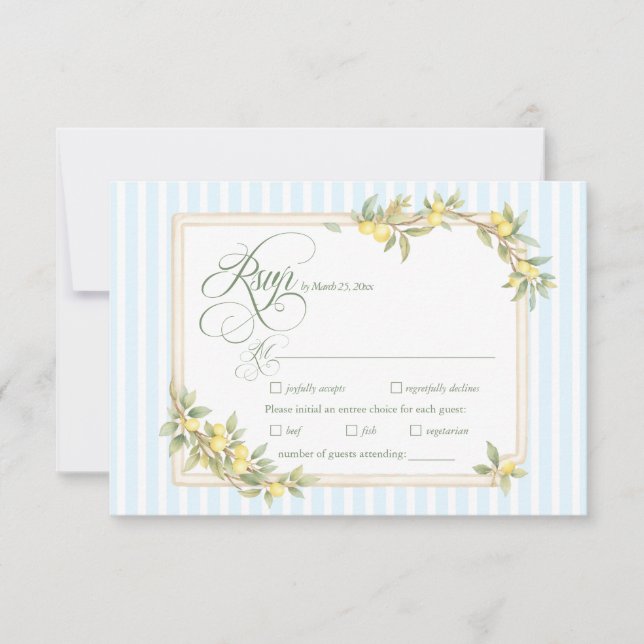 Lemon Coastal Stripe Menú de Boda Opción de RSVP (Anverso)