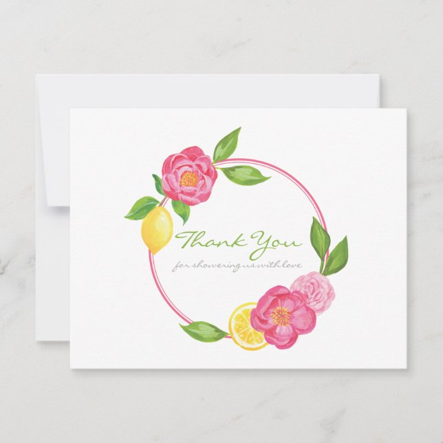 Lemon Floral Citrus Baby Shower Gracias Nota (Anverso)