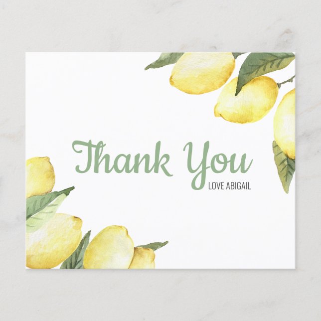 Lemon Floral Watercolor - Tarjeta de agradecimient (Anverso)