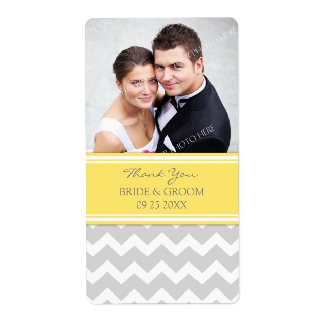 Lemon Gray Chevron Photo Wedding Etiquetas (Frente)