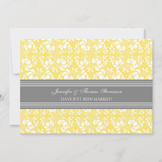 Lemon Gray Damask Cartas de Invitación recién casa (Anverso)
