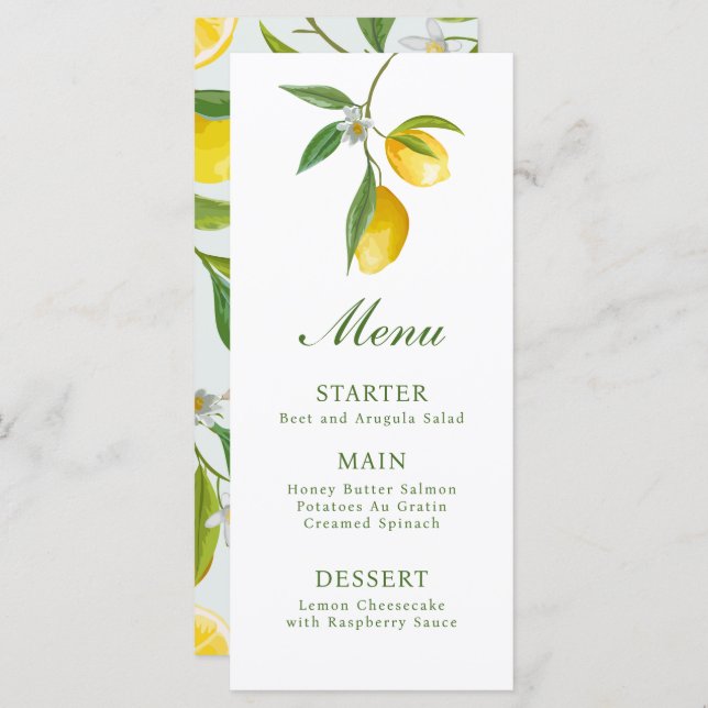 Lemon Main Squeeze Menu Card (Anverso / Reverso)