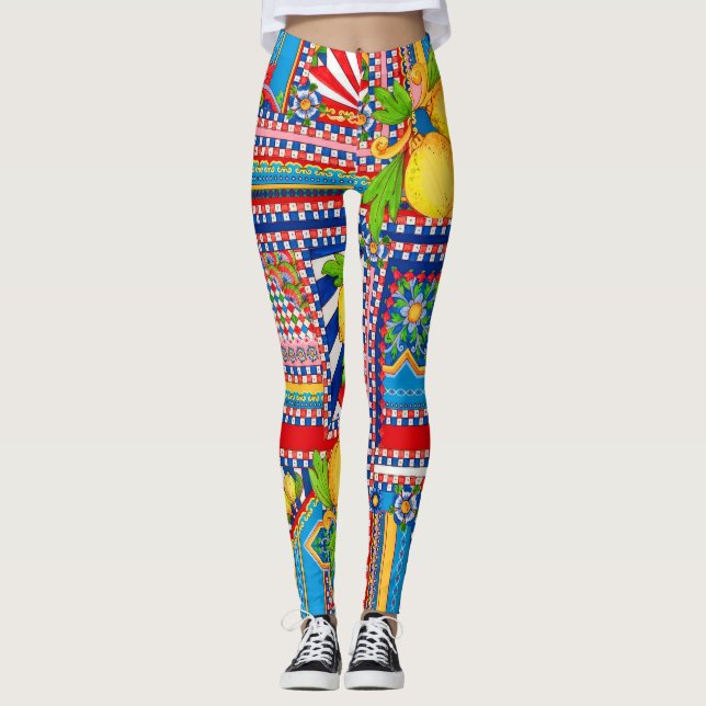 Lemon Mediterráneo Dolce Patchwork Tile Leggings (Anverso)