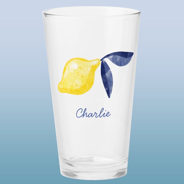 Lemon Personalizado (Lemon watercolor personalized custom name glass tumbler)