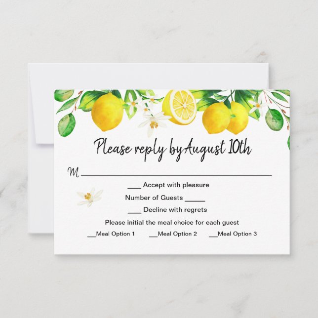 Lemon RSVP con tarjeta de opciones de comidas (Anverso)