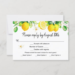 Lemon RSVP con tarjeta de opciones de comidas