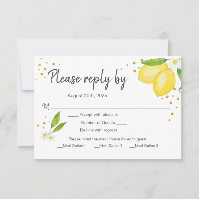 Lemon RSVP con tarjeta de opciones de comidas (Anverso)