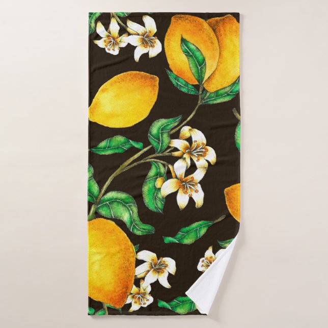 Lemon Seamless Pattern pintado a mano en acuarela (Toalla de baño)