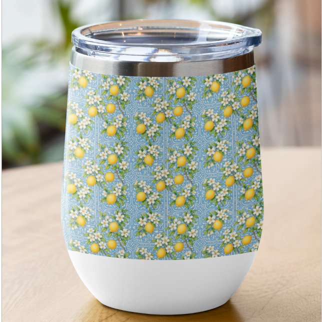 Lemon Watercolor Blue Mediterranean Tile Pattern (Matching items available in the collection)