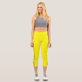 Lemon Yellow Capri Leggings with Black Side Stripe