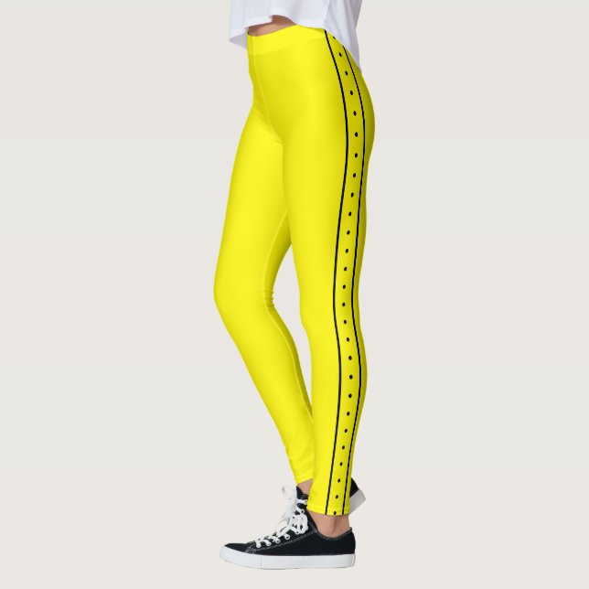 Lemon Yellow Leggings with Black Side Stripe (Izquierda)