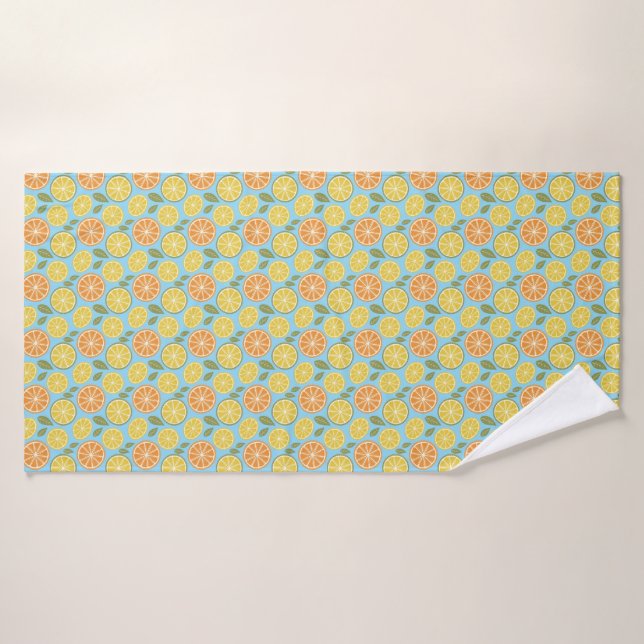 Lemon yellow orange  Pattern blue name (Toalla de baño)