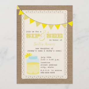 Lemonade Burlap Inspired Sip Y Ver Invitación