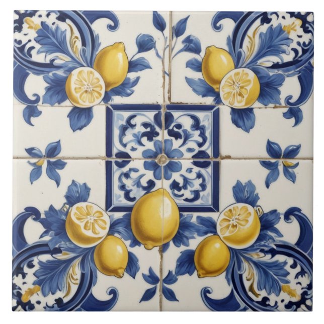 Lemones cerámicos italianos Azulejos azul blanco (Frente)
