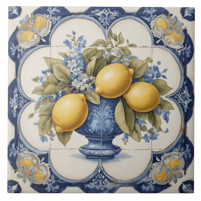 Lemones cerámicos italianos Azulejos azul blanco (Frente)