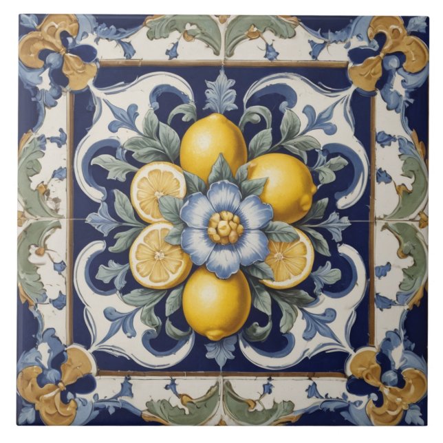 Lemones cerámicos italianos Azulejos azul blanco (Frente)