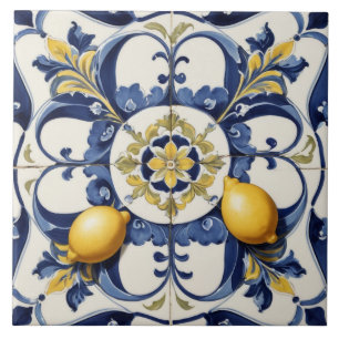 Lemones cerámicos italianos Azulejos azul blanco