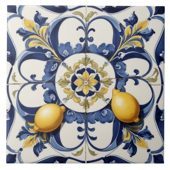 Lemones cerámicos italianos Azulejos azul blanco (Frente)