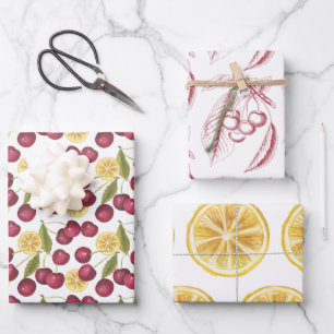 Lemones y cerezas 3 hojas de papel para envolver