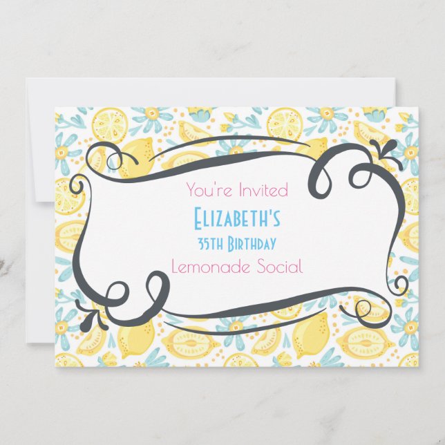 Lemones y flores Cumpleaños Invitación social Lemo (Anverso)