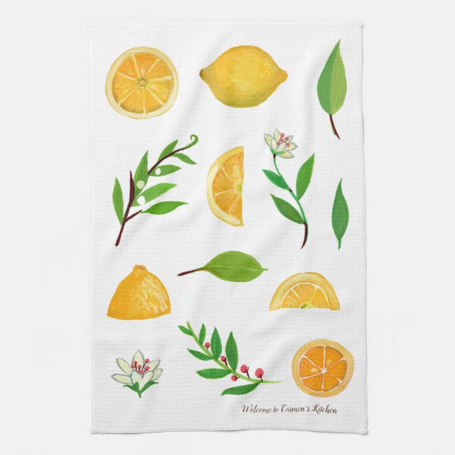 Lemones y hojas toalla de cocina de Personalizable (Vertical)