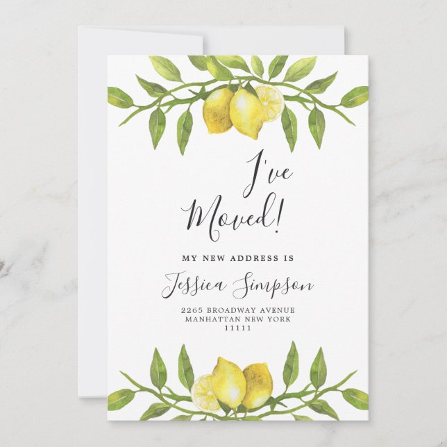 Lemons Blossom Greenery Moving Invitación Cards (Anverso)