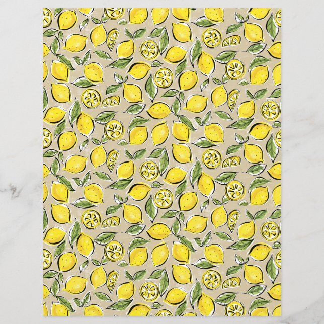Lemons Pattern Yellow Black Tan Hoja de papel (Reverso)